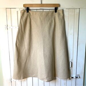 Lands End Skirt Womens Linen Blend A-Line Neutral Beige Side Zip Skirt Size 16